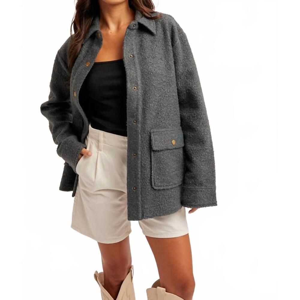 NEW HEM & THREAD teddy snap jacket in winter spruce - Picture 6 of 6